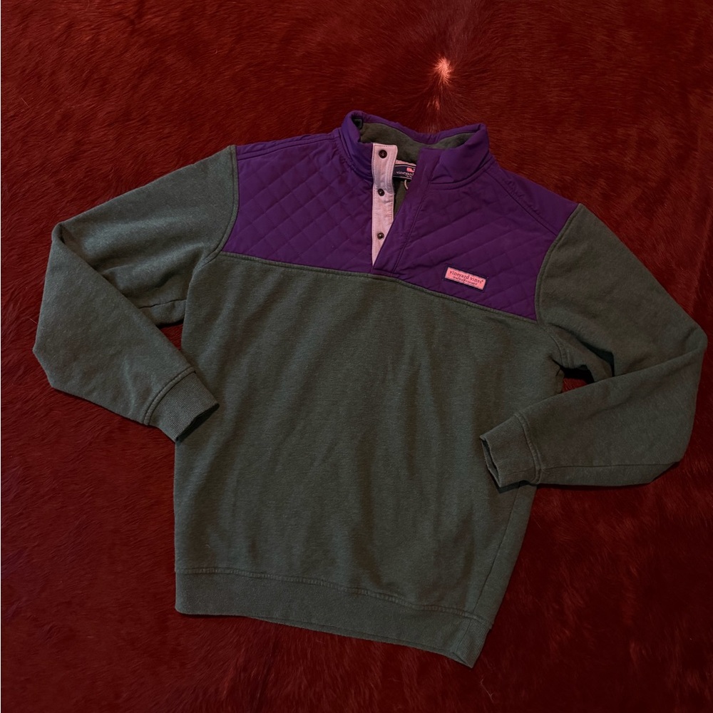RARE Vineyard Vines Men’s Quilted Shep Shirt Pullover Green Purple Size Small